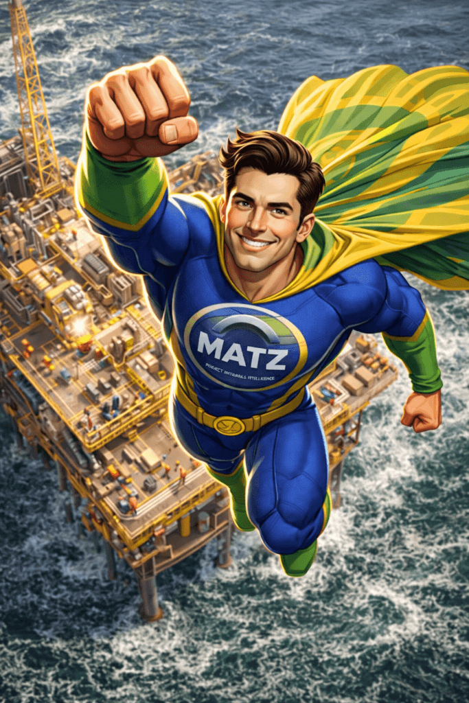 MATZ superhero flying over offshore platform