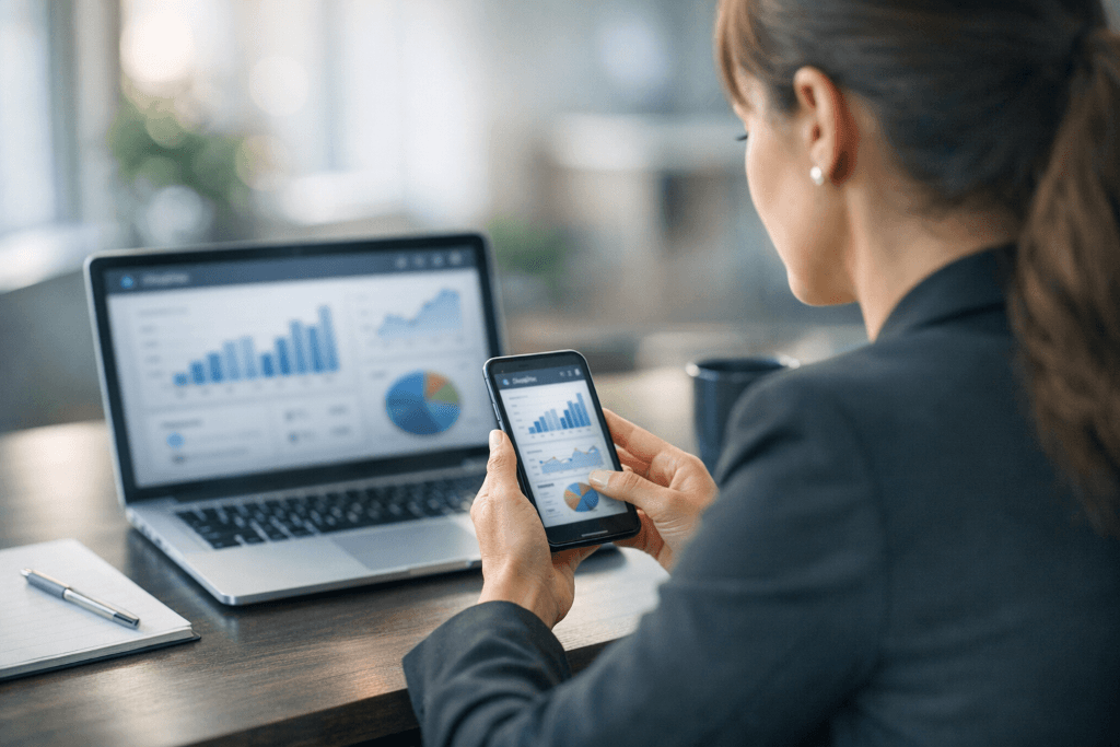Analytics dashboard on laptop and mobile