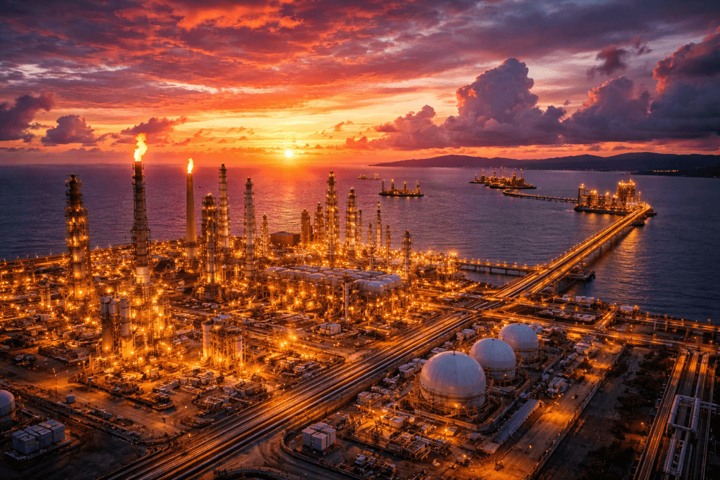 Oil & Gas facility at sunset